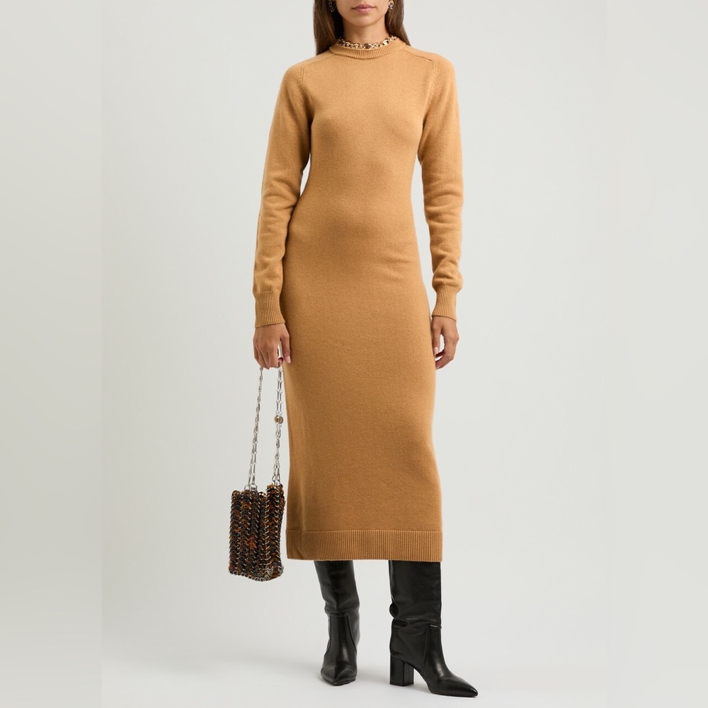 NWT $968 Paco Rabanne Chain-embellished Wool-blend Midi Dress